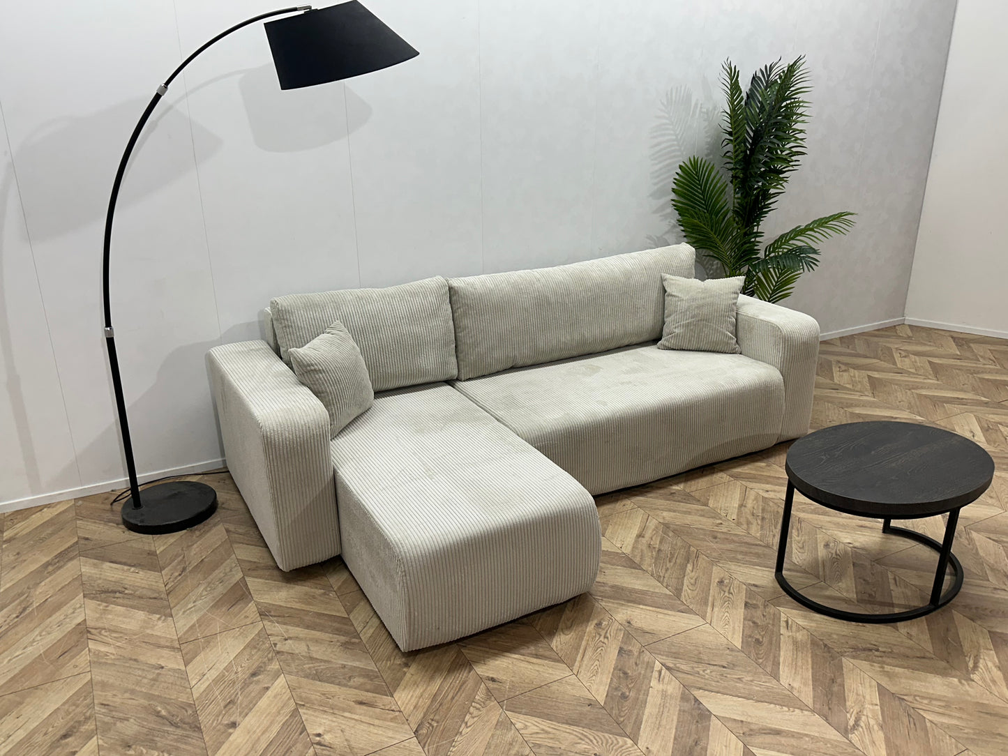 !Showroommodel! Witte Ribstof Hoekbank