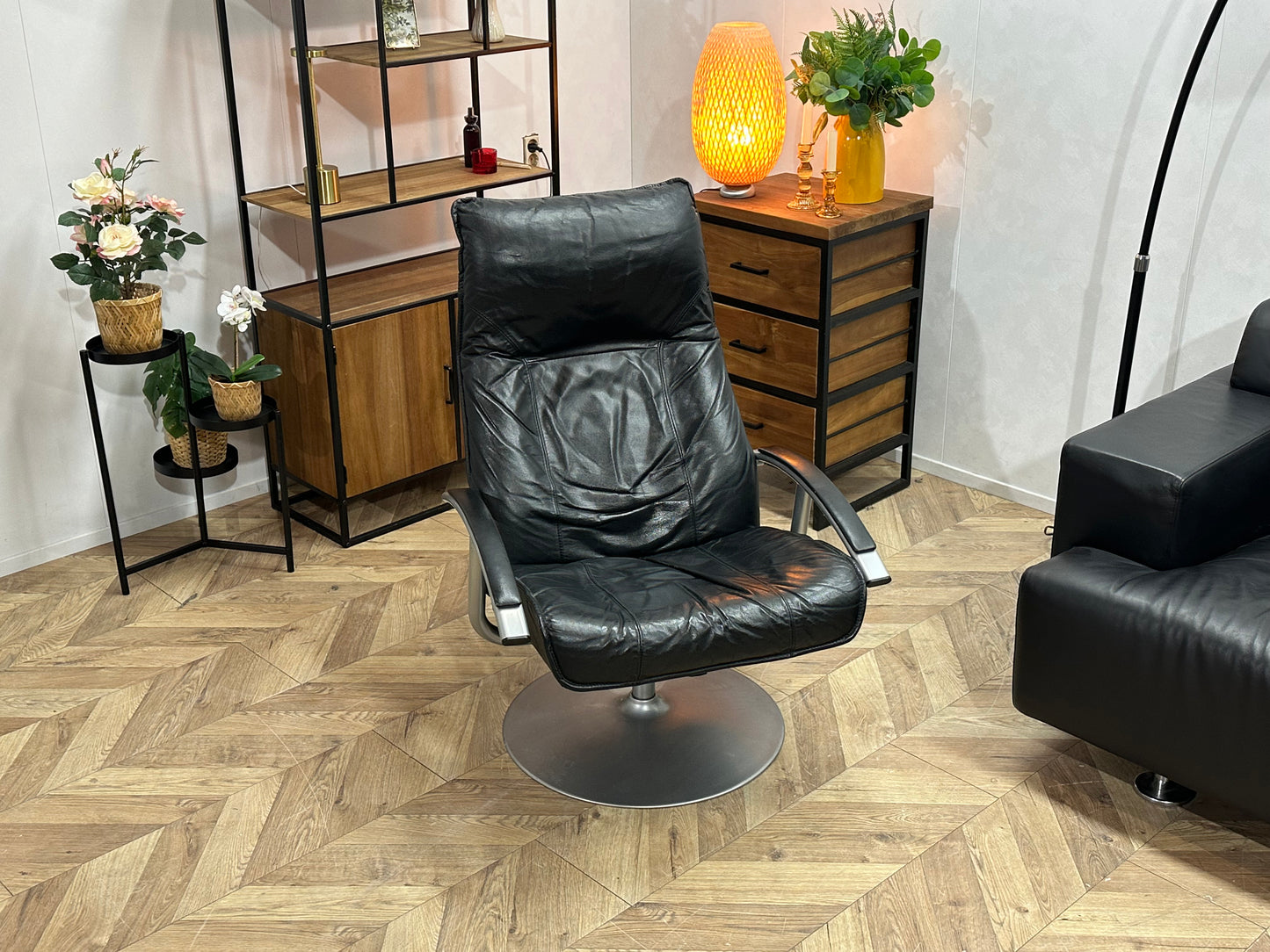 Zwart Echt Lederen 2.5-Zits Bank Inc Fauteuil ~ Vaste Kussens