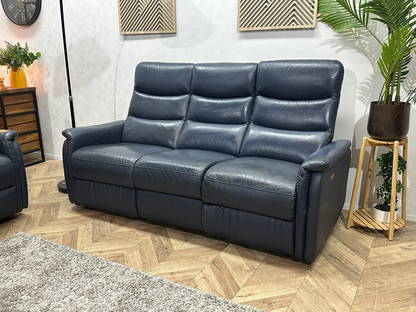 Donker Blauwe Echt Lederen Banken Set ~ Relaxfunctie