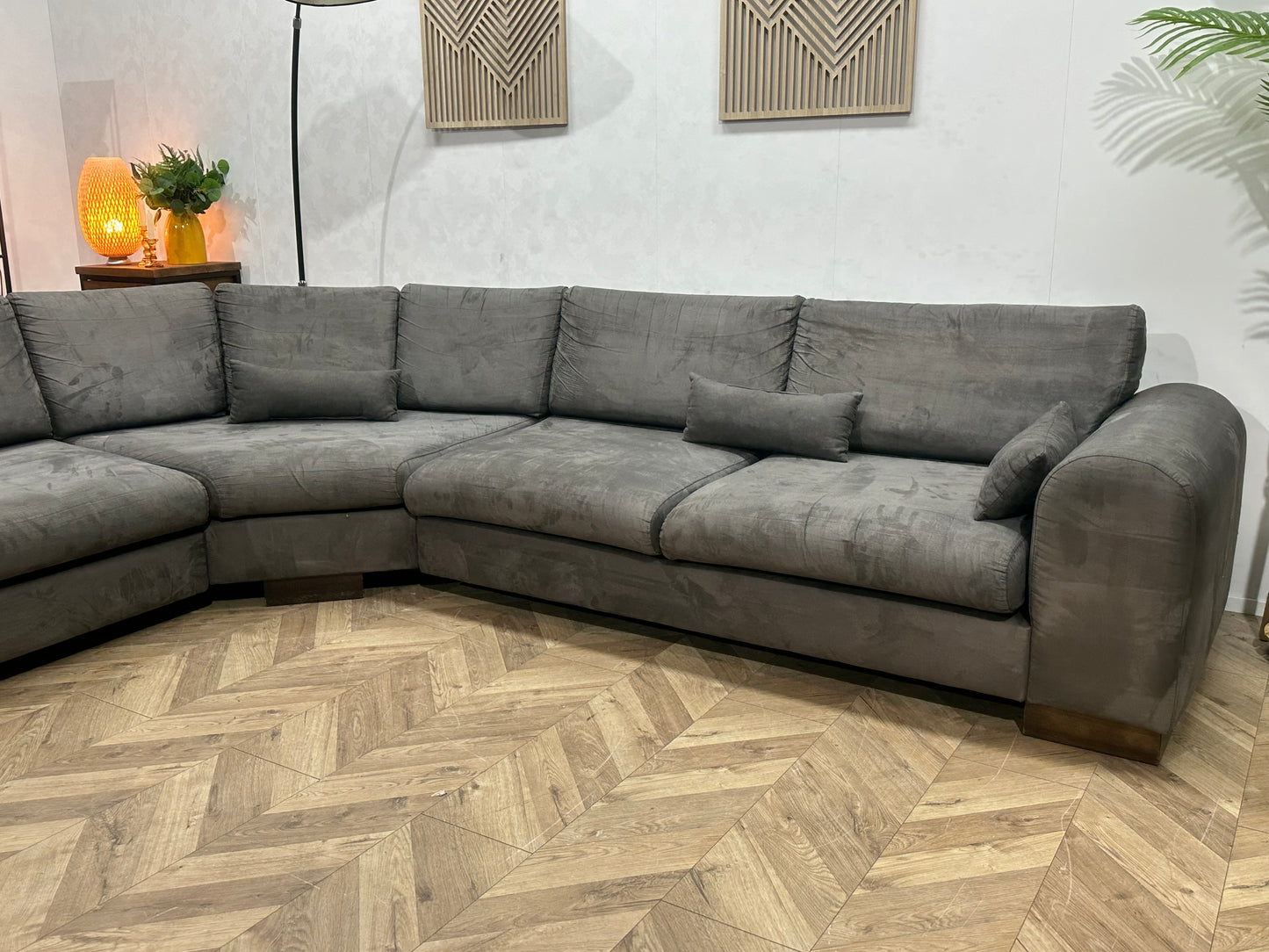 Antraciet Suède Stoffen Hoekbank Inc Hocker ~ Losse Kussens Met Afneembare Hoezen