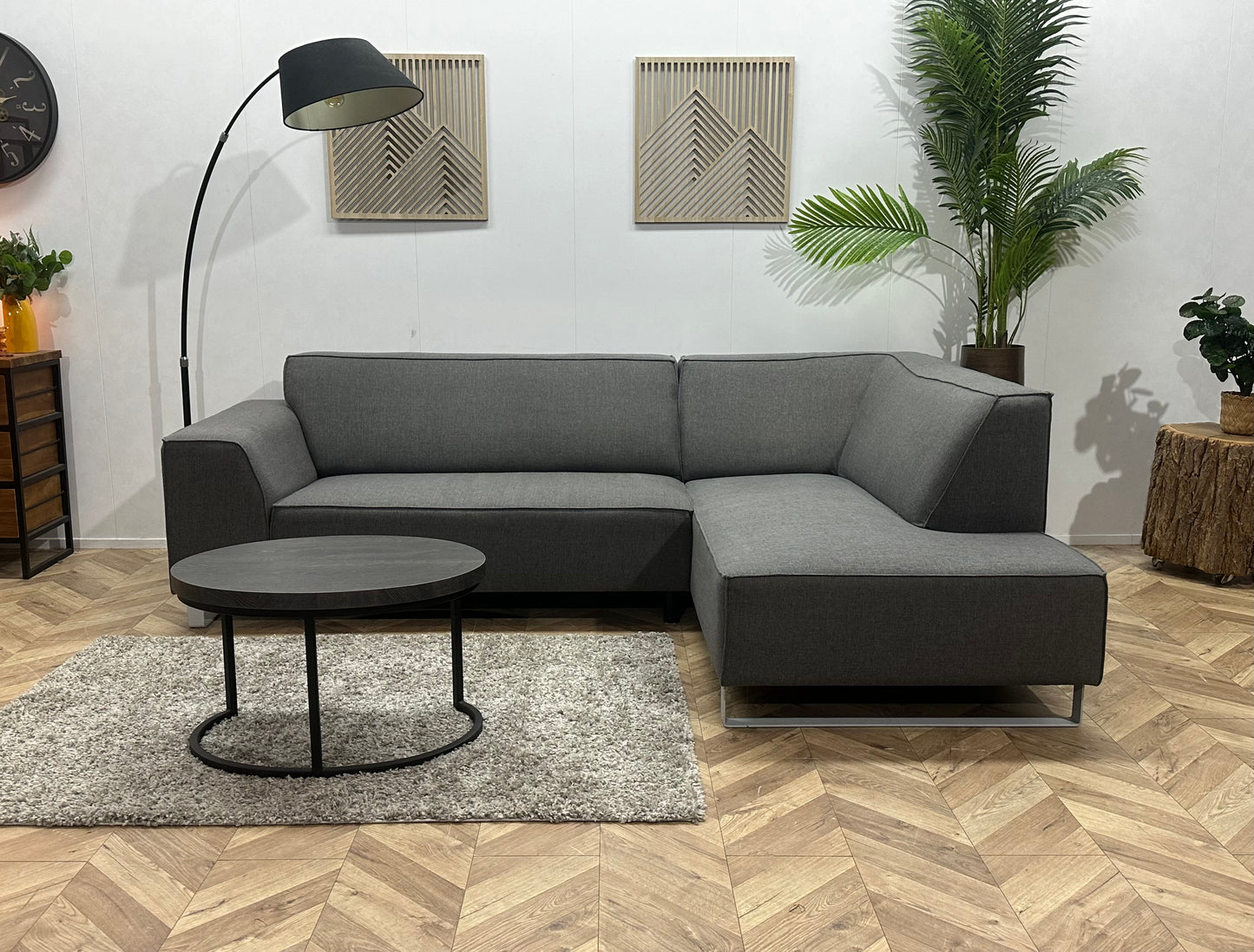 Grijze Hoekbank ~ Vaste Kussens