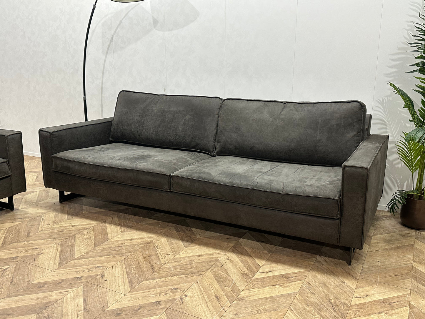 Antraciet Suède Stoffen Banken Set ~ Losse Kussens Met Afneembare Hoezen