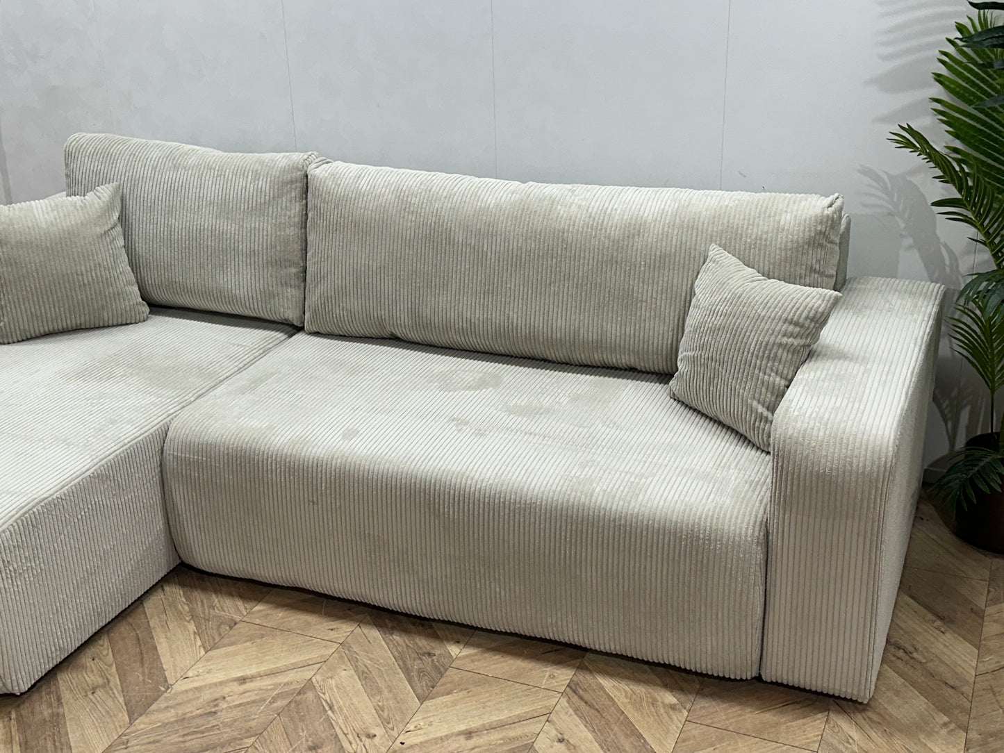 !Showroommodel! Witte Ribstof Hoekbank
