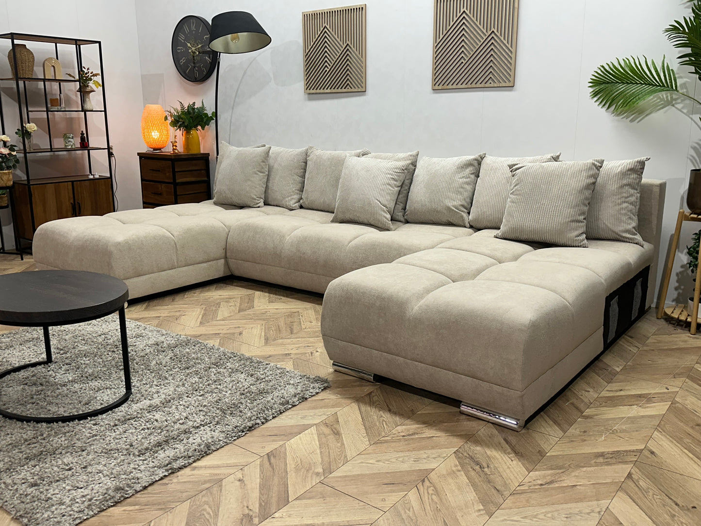 !Showroommodel! Crème Velvet U Bank ~ Losse Ribstof Rugkussens