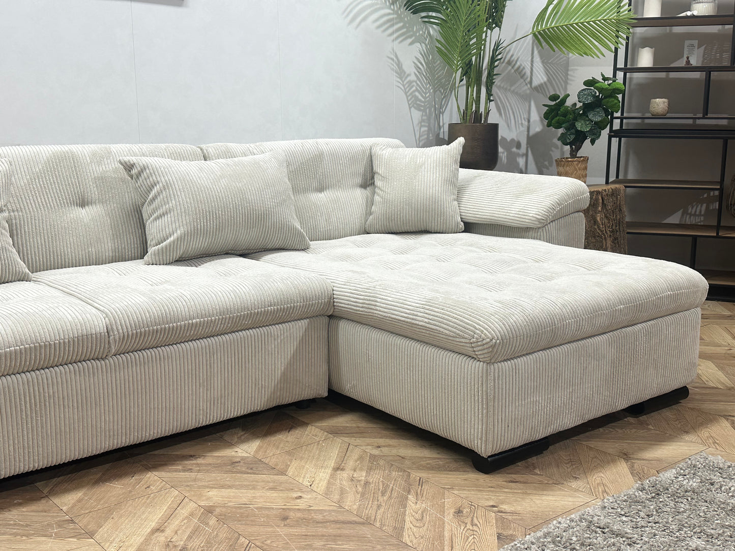 !Showroommodel! Witte Ribstof Hoekbank