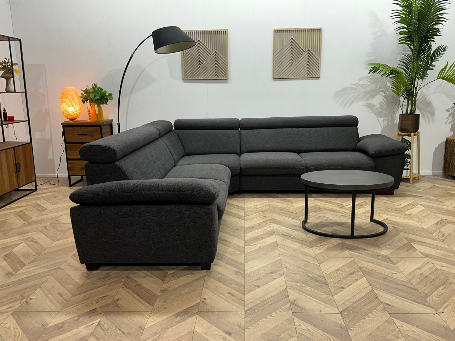 Antraciet Hoekbank ~ Verstelbare Arm/Hoofdsteunen