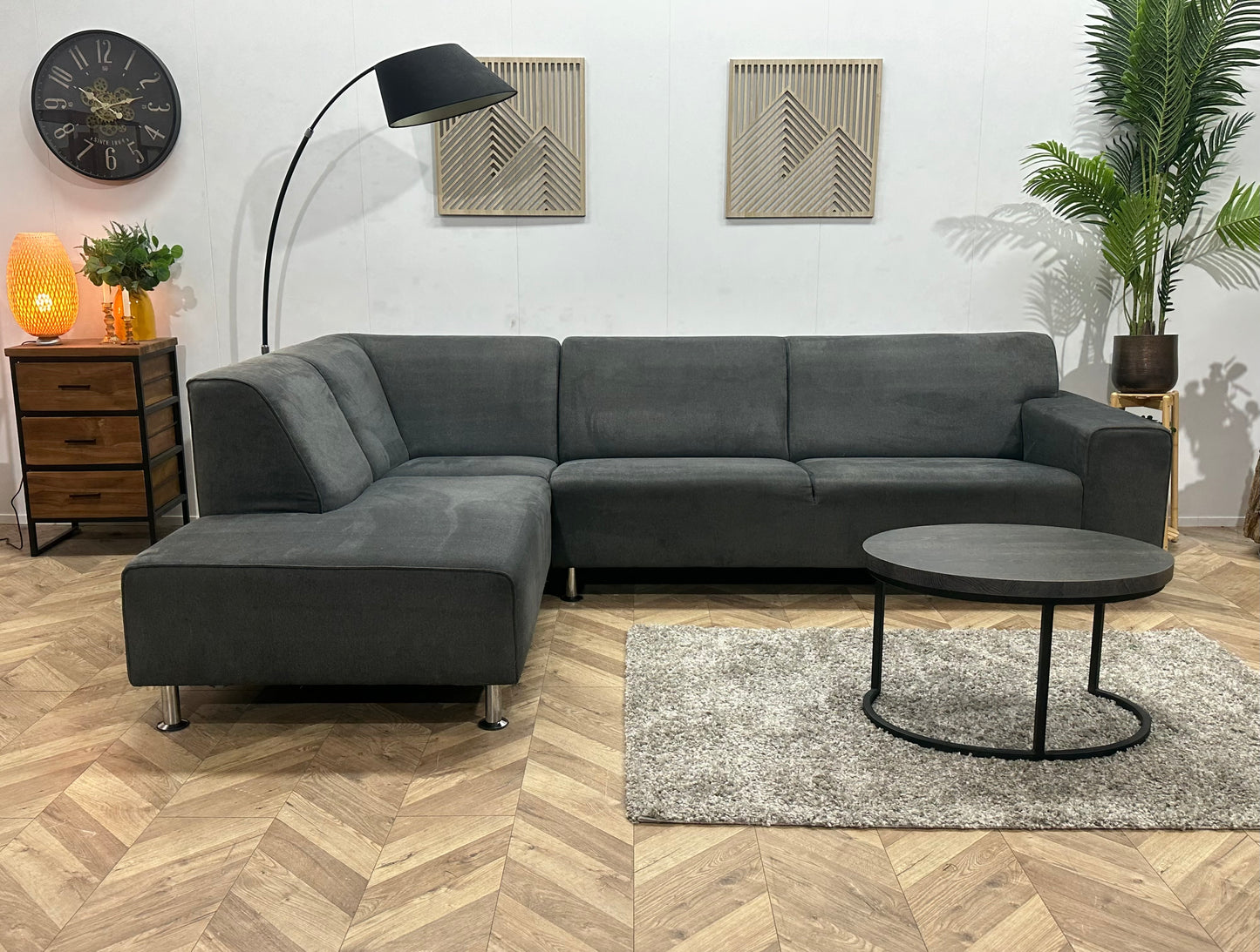Antraciet Suède Stoffen Hoekbank ~ Vaste Kussens