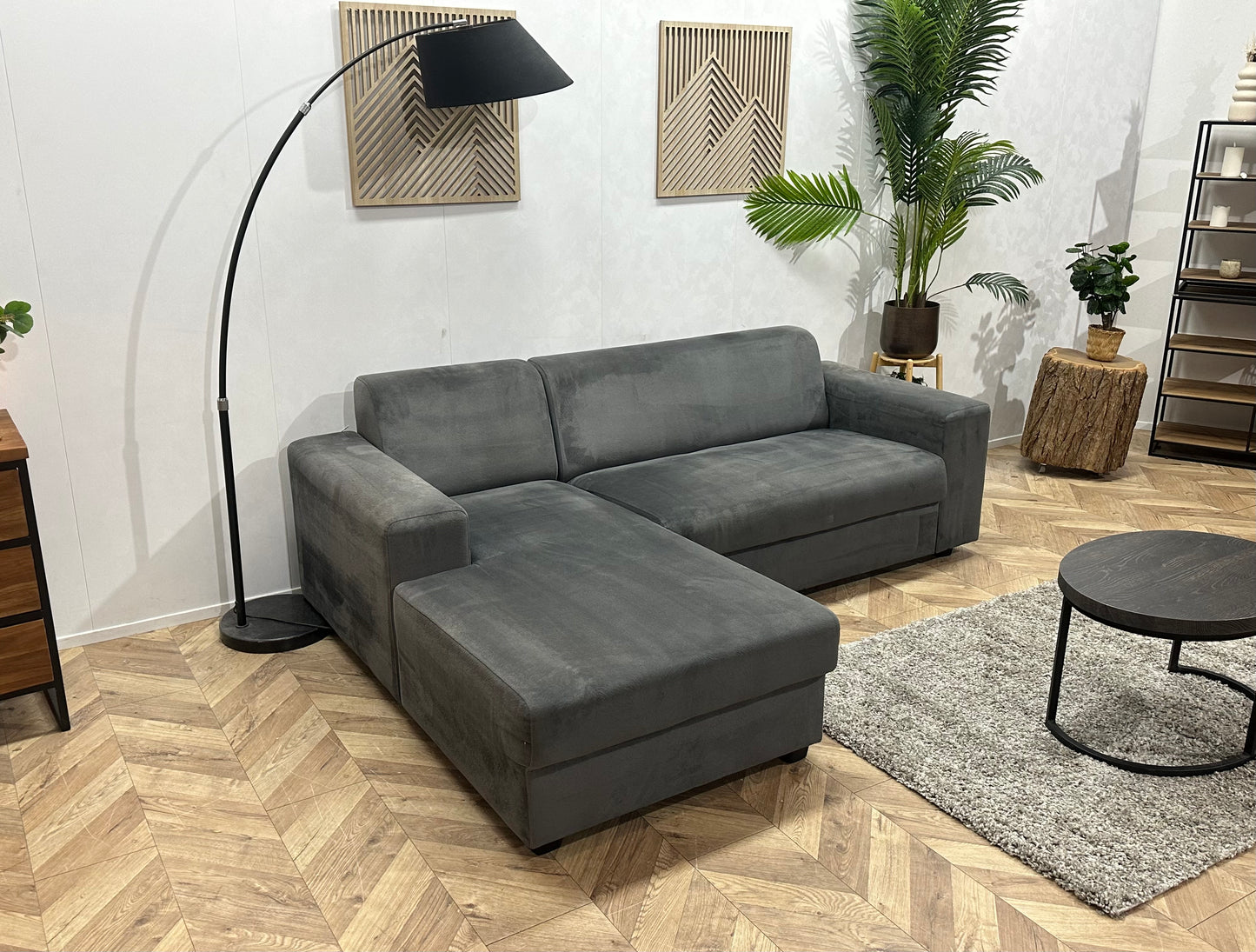 Antraciet Velvet Hoekbank ~ Vaste Kussens