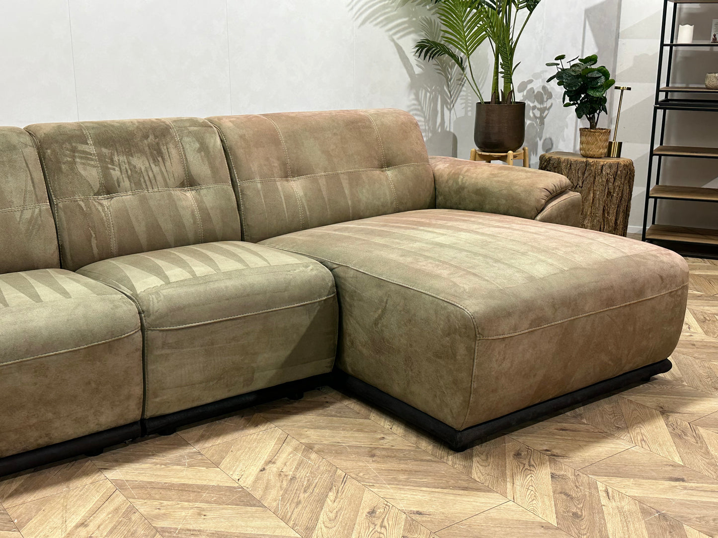 Inruilvoordeel ~ Groene Suède Stoffen Hoekbank ~ Vaste Kussens
