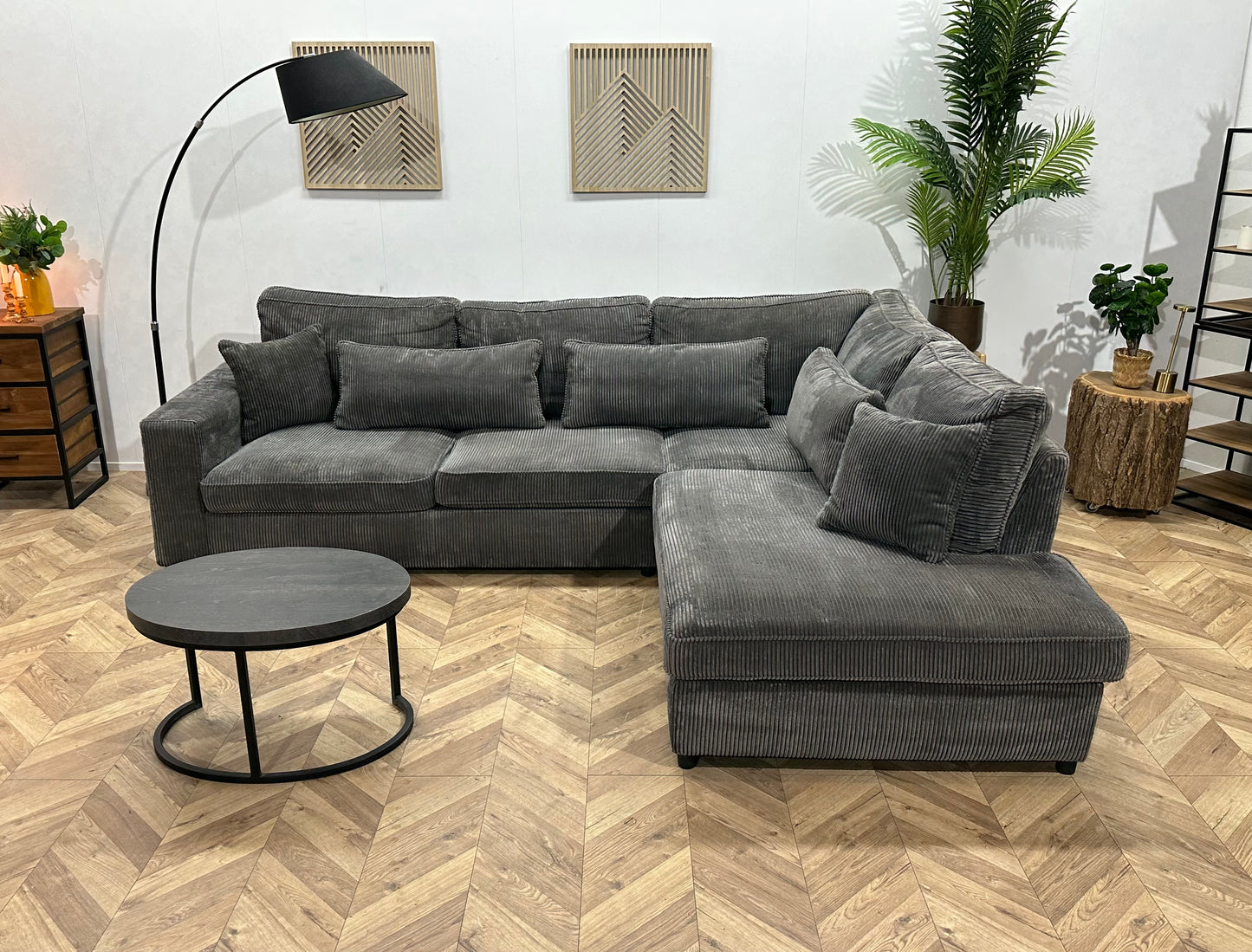 Antraciet Ribstof Hoekbank ~ Losse Kussens Met Afneembare Hoezen ~ Slaapfunctie