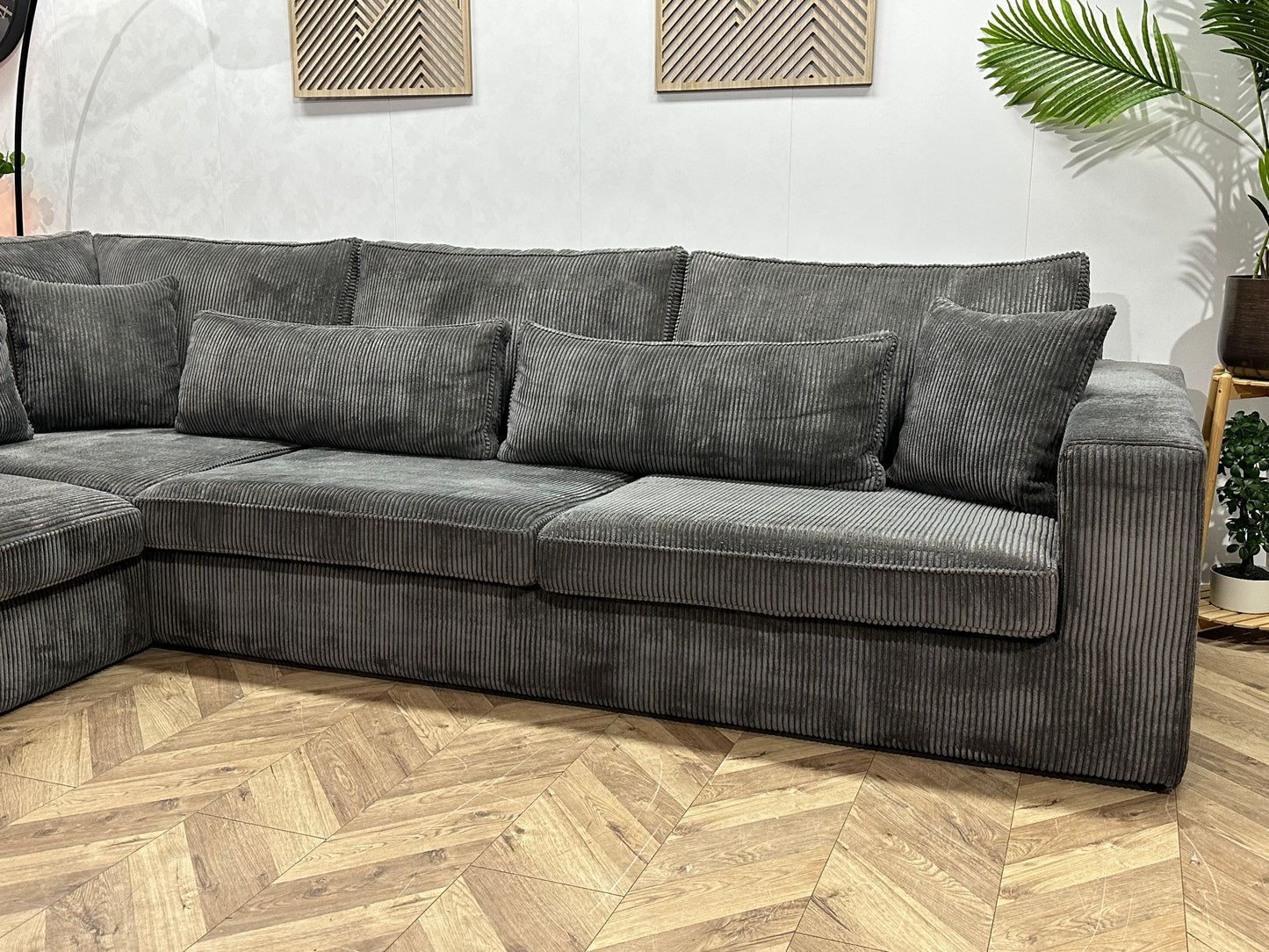 Antraciet Ribstof Hoekbank ~ Nieuwstaat