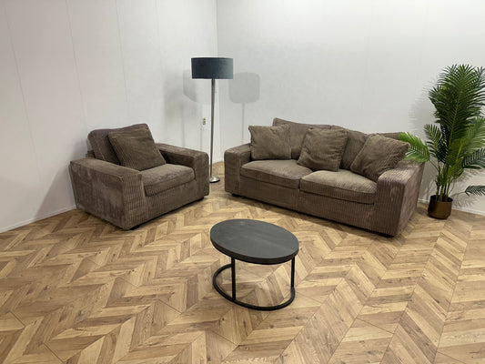 PuraVida Beige Ribstof Banken Set ~ Losse Kussens Met Afneembare Hoezen