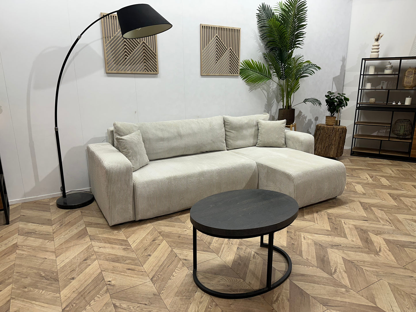 !Showroommodel! Witte Ribstof Hoekbank