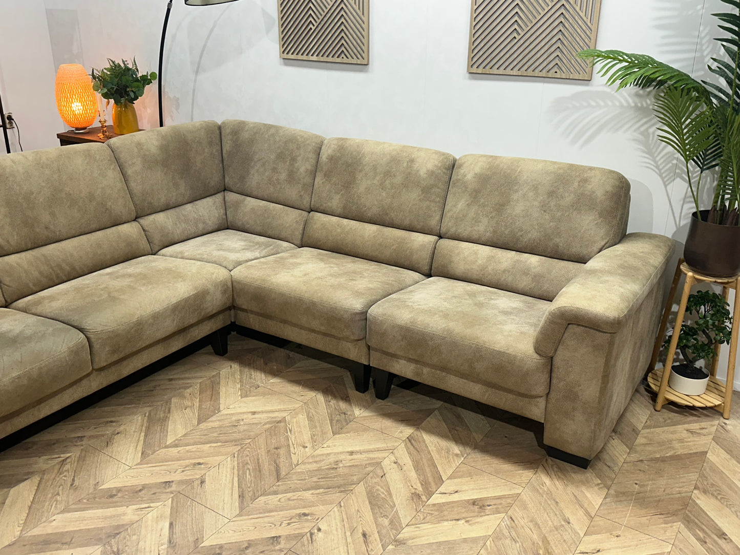 Beige Suède Stoffen Hoekbank ~ Inruilvoordeel