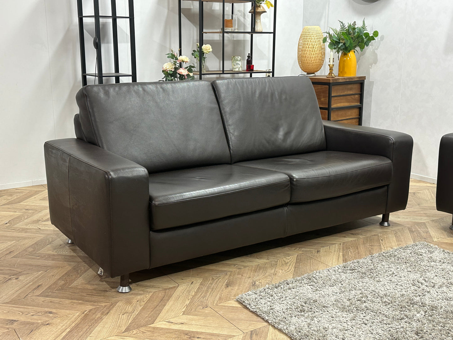 Montèl Bruine Echt Lederen Banken Set ~ Vaste Kussens