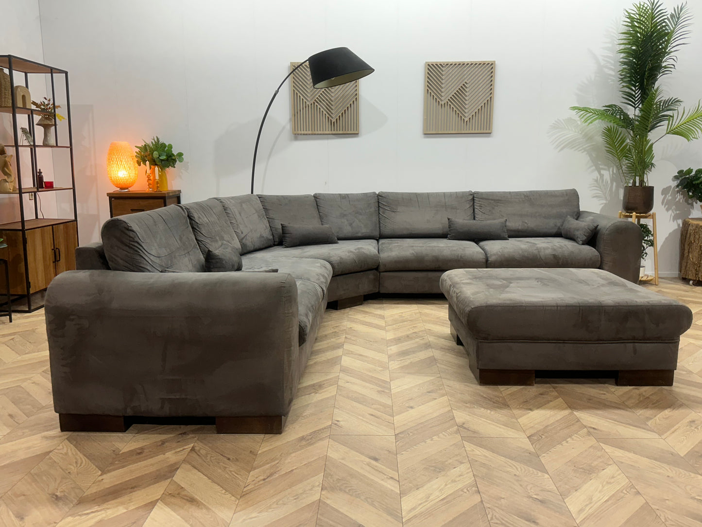 Antraciet Suède Stoffen Hoekbank Inc Hocker ~ Losse Kussens Met Afneembare Hoezen