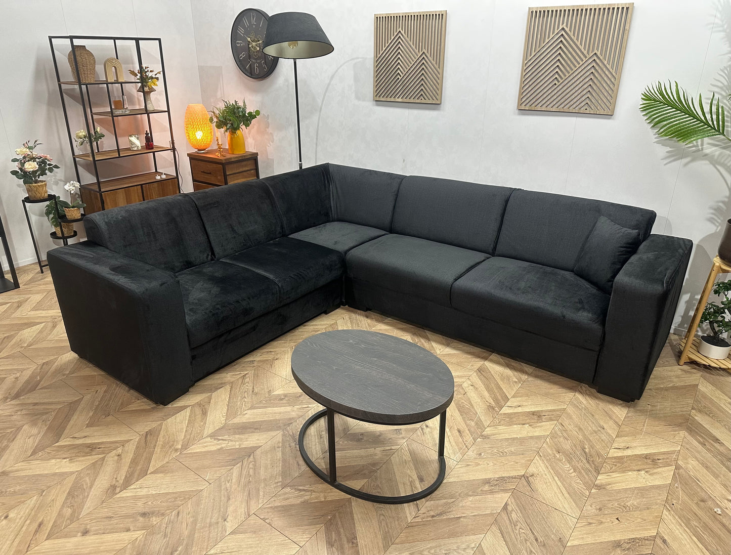 !Showroommodel! Zwarte Velvet Hoekbank