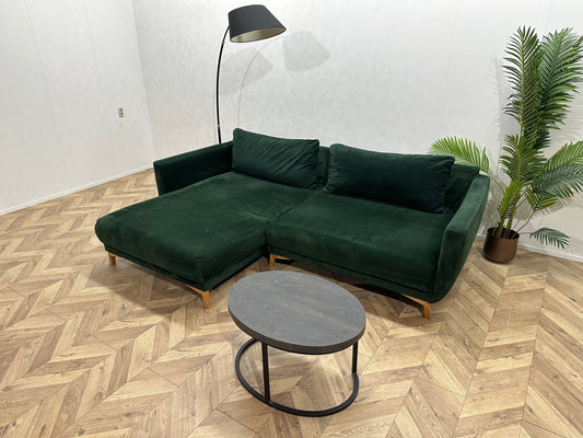 Groene Velvet Hoekbank ~ Losse Rugkussens Met Afneembare Hoezen
