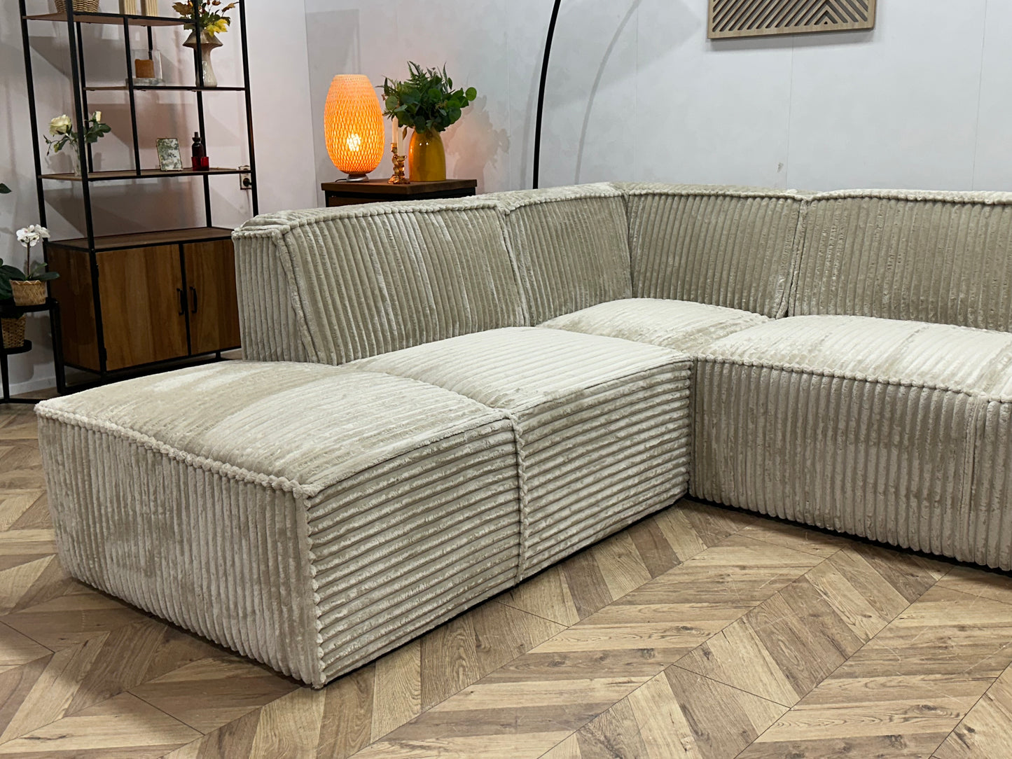 !Showroommodel! Crème Ribstof Hoekbank