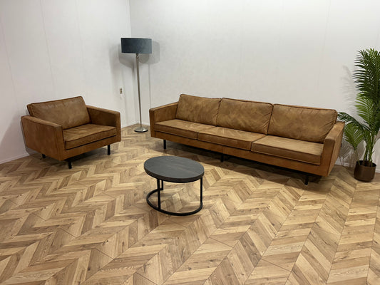 Be Pure Cognac Bruine 3-Zits Bank Inc. Fauteuil