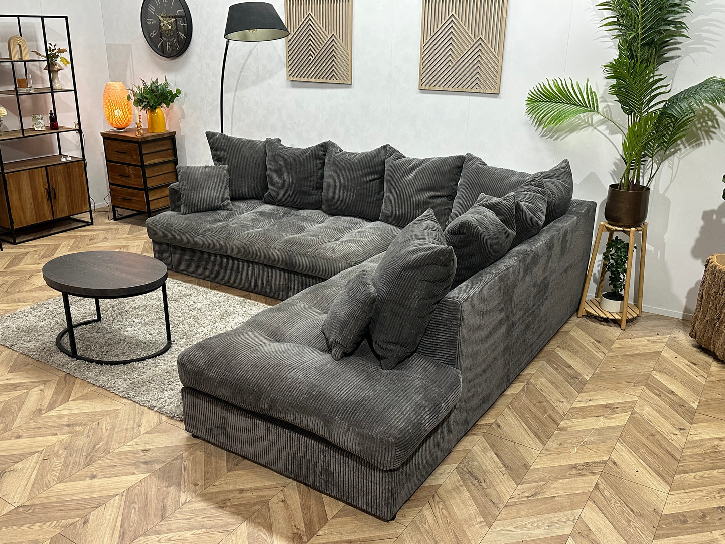 Antraciet Ribstof Hoekbank ~ Losse Kussens Met Afneembare Hoezen