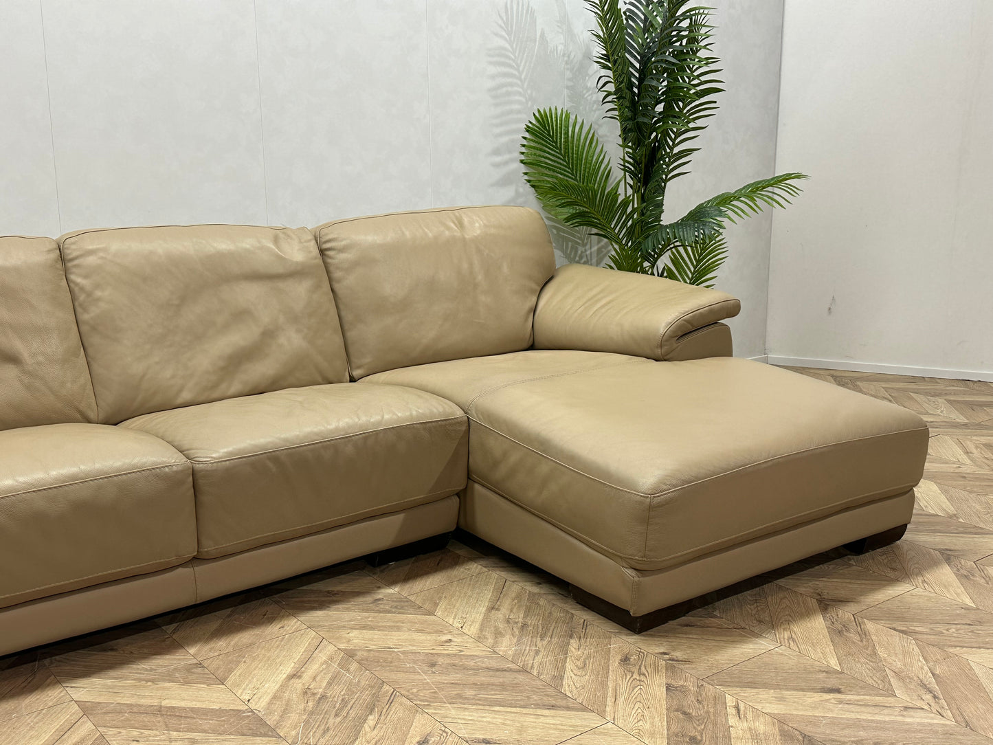 Leatherworld Beige Echt Lederen U Bank ~ Vaste Kussens