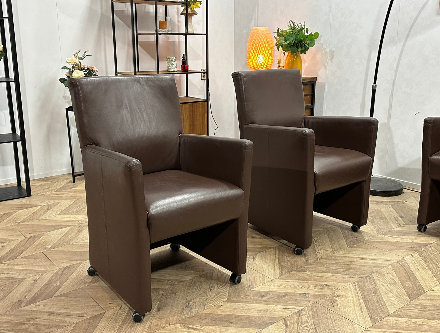 Bruine Echt Lederen Stoelen Set