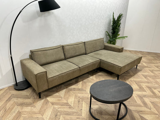 Olijf Groene Leather Look Hoekbank ~ Losse Rugkussens