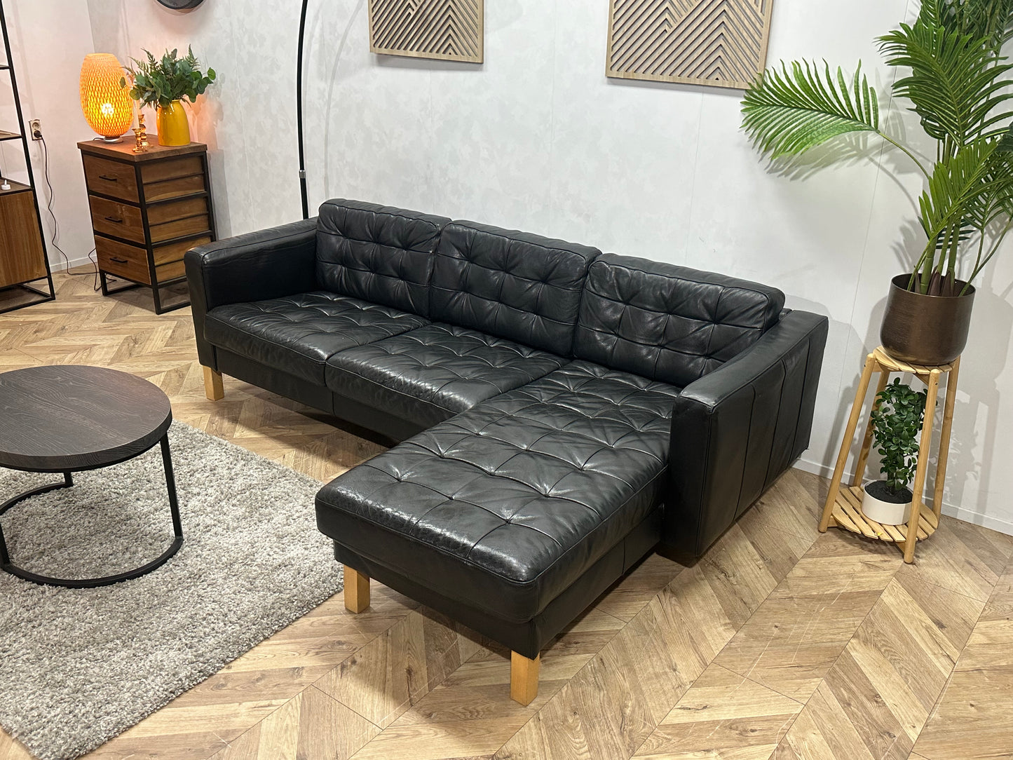 Zwarte Echt Lederen Hoekbank ~ Losse Kussens Met Afneembare Hoezen