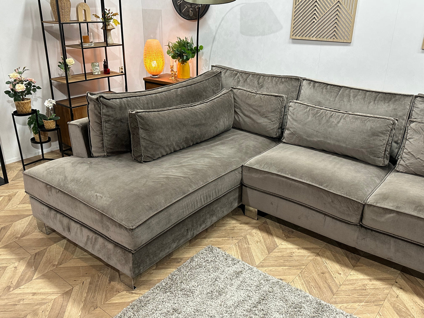 Antraciet Velvet U Bank ~ Losse Kussens Met Afneembare Hoezen