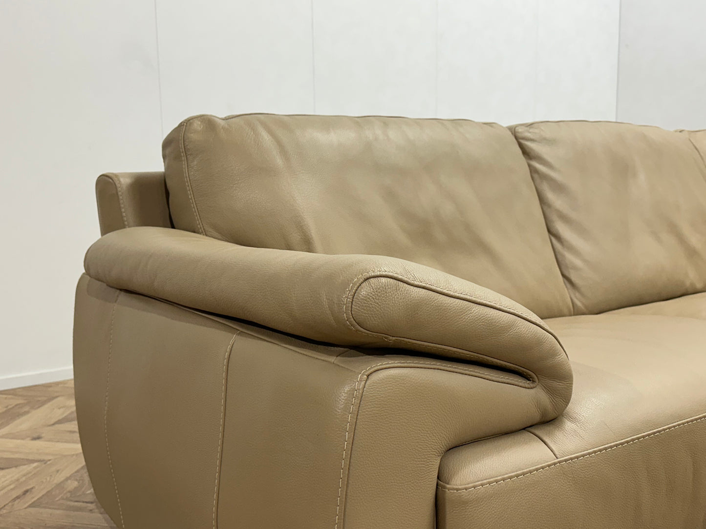 Leatherworld Beige Echt Lederen U Bank ~ Vaste Kussens