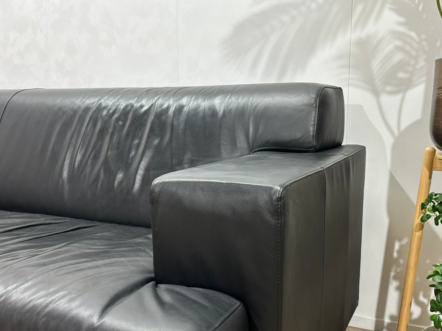 Zwart Echt Lederen 2.5-Zits Bank Inc Fauteuil ~ Vaste Kussens