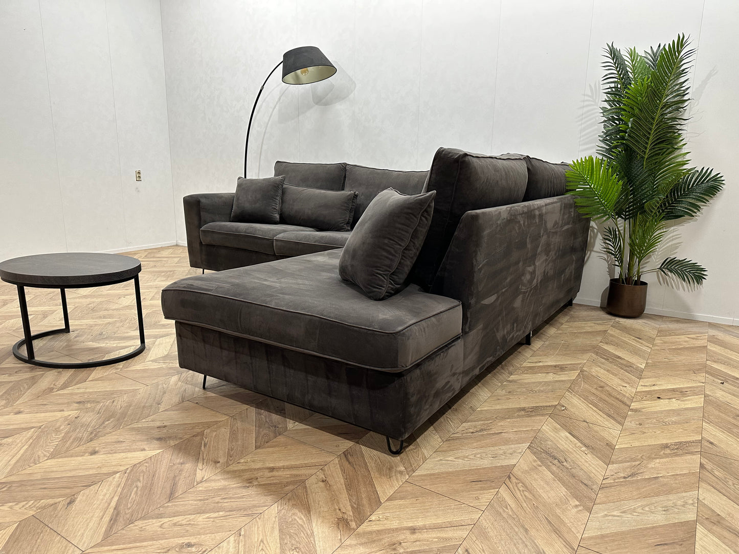 Antraciet Velvet Hoekbank ~ Nieuwstaat