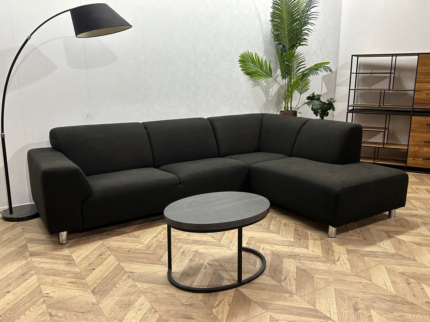 Antraciet Hoekbank ~ Vaste Kussens