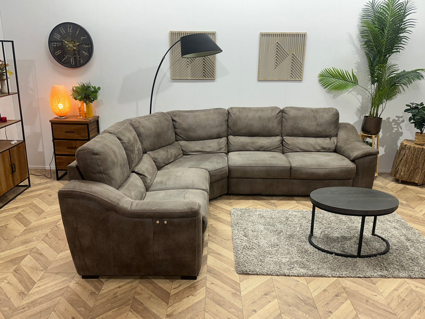 Bruine Suède Stoffen Hoekbank ~ Relaxfunctie
