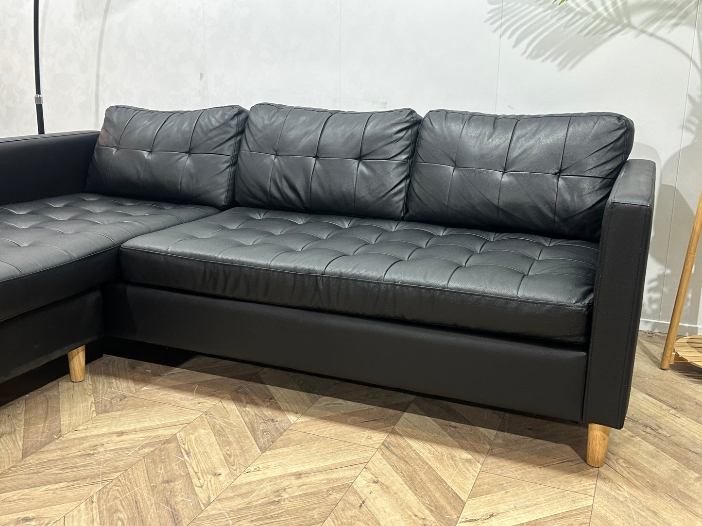 Zwart Echt Lederen Hoekbank ~ Losse Kussens Met Afneembare Hoezen