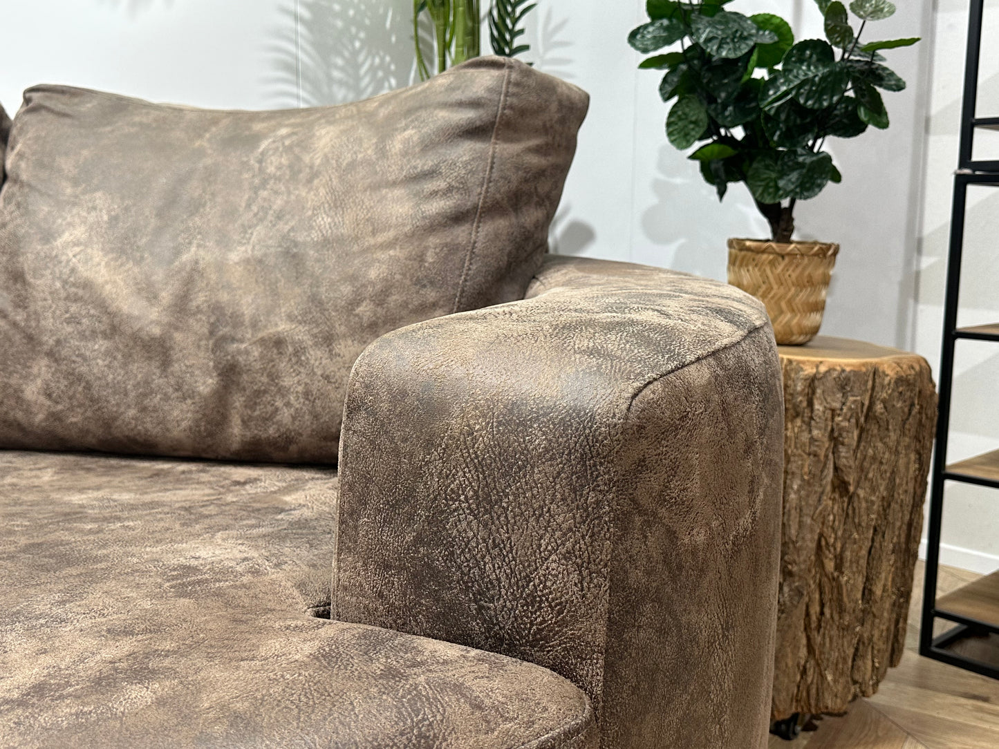 Bruine Suède Stoffen Design Banken Set ~ Losse Kussens Met Afneembare Hoezen