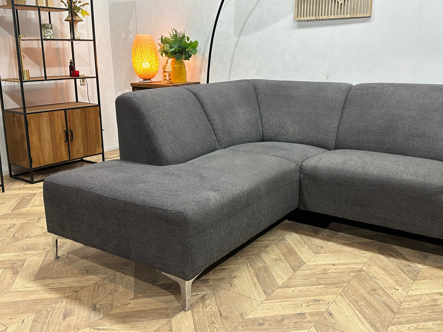 Antraciet Hoekbank ~ Vaste Kussens