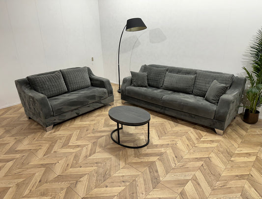Grijze Velvet Banken Set ~ Losse Rugkussens Met Afneembare Hoezen
