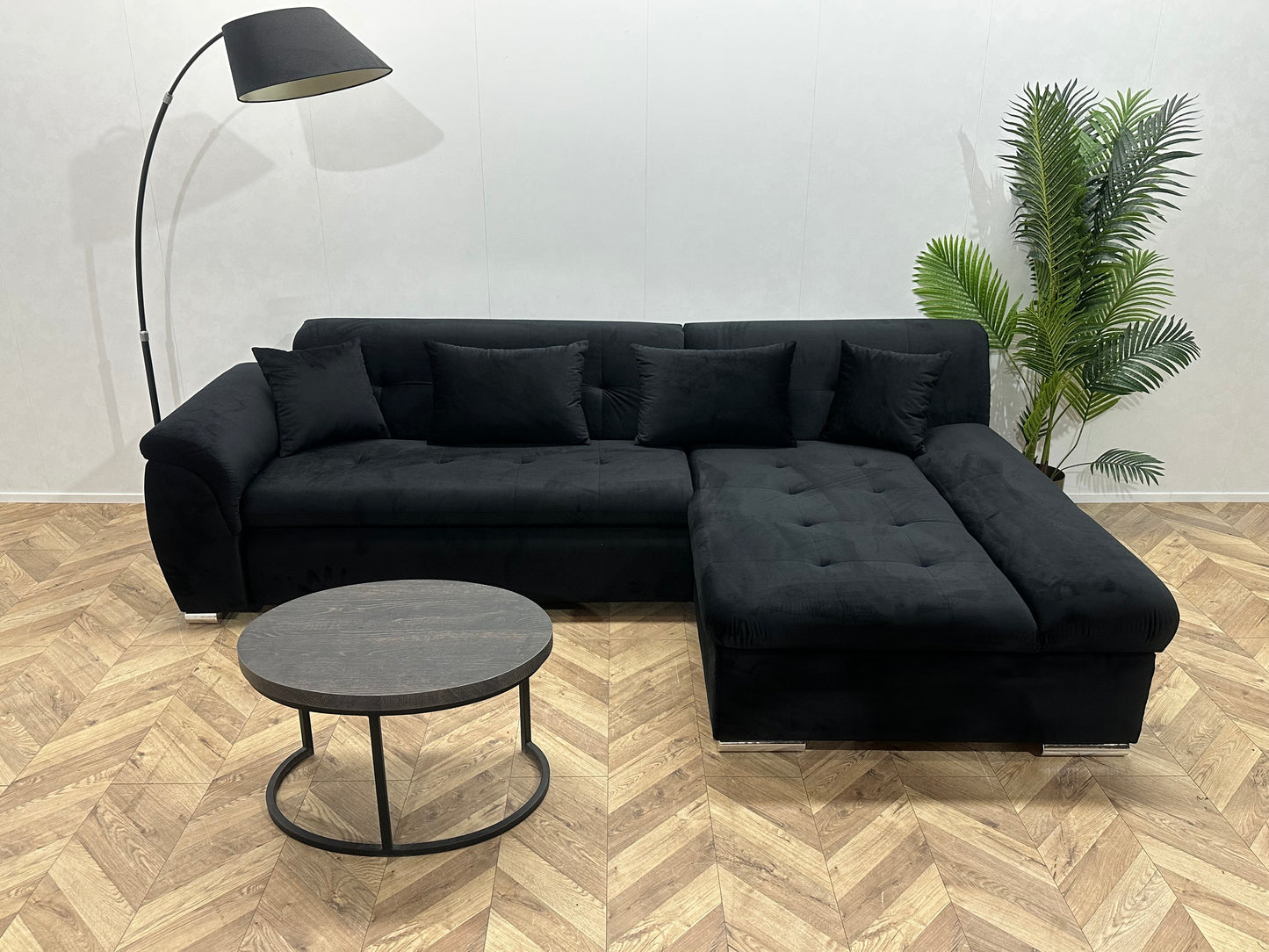 !Showroommodel! Zwart Velvet Hoekbank ~ Opbergruimte ~ Slaapfunctie