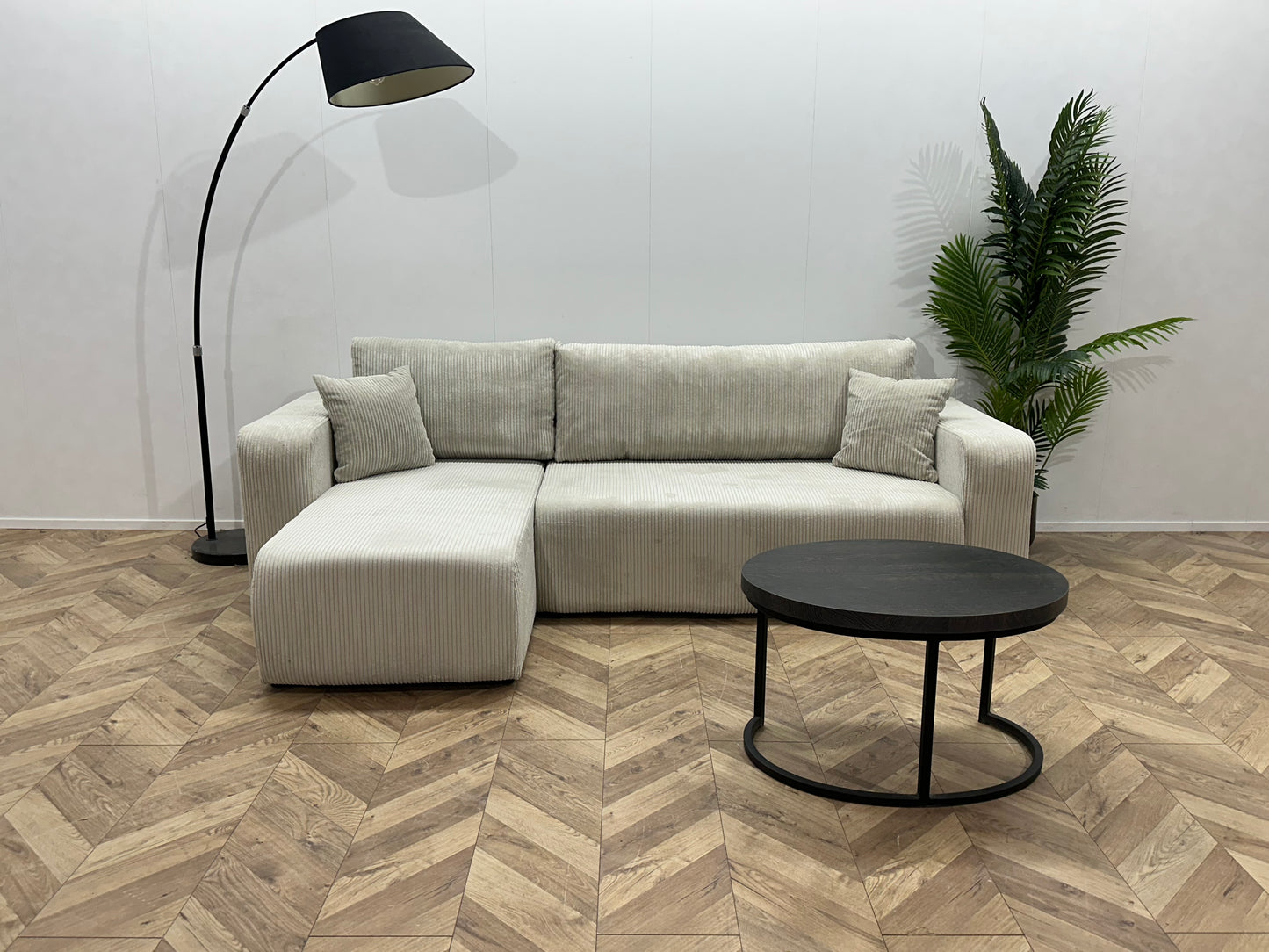 !Showroommodel! Witte Ribstof Hoekbank