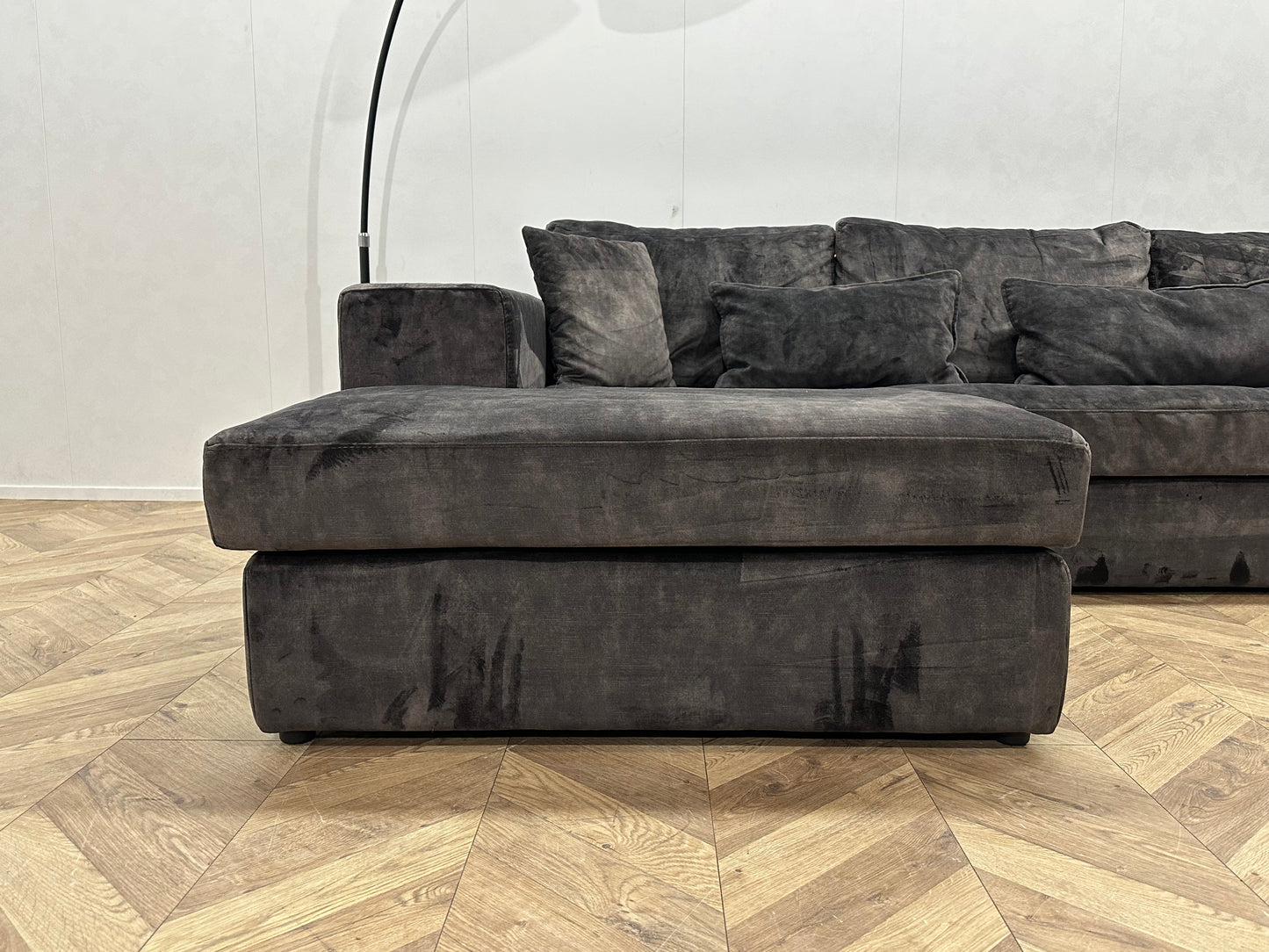 Antraciet Velvet Hoekbank ~ Losse Kussens Met Afneembare Hoezen