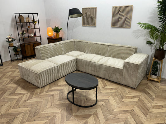 !Showroommodel! Crème Ribstof Hoekbank