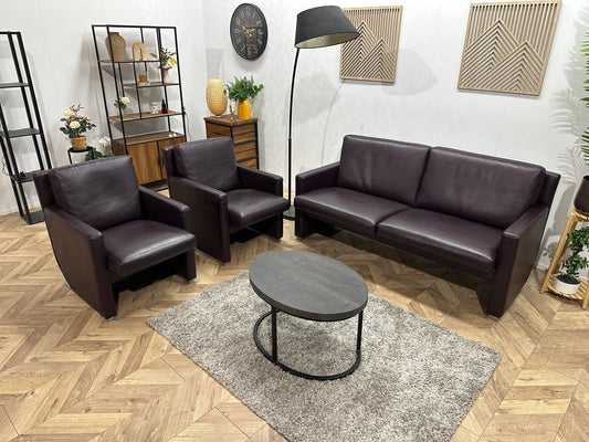 Leolux Paarse Echt Lederen Banken Set ~ Uitschuifbare Zittingen