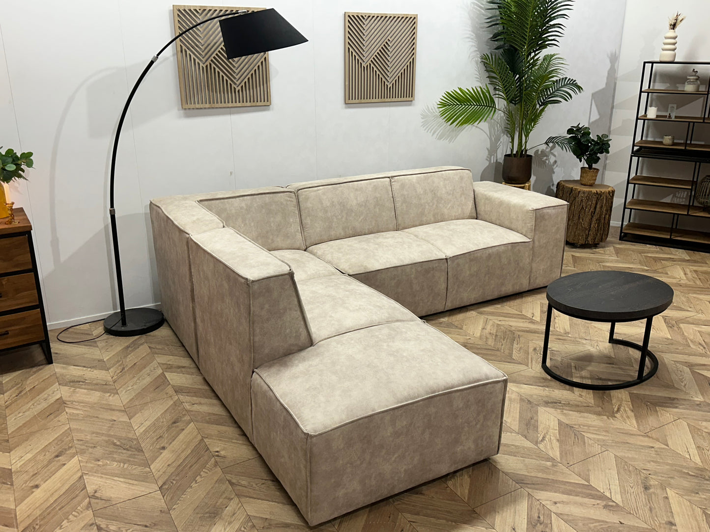 !Showroommodel! Crème Suède Stoffen Hoekbank