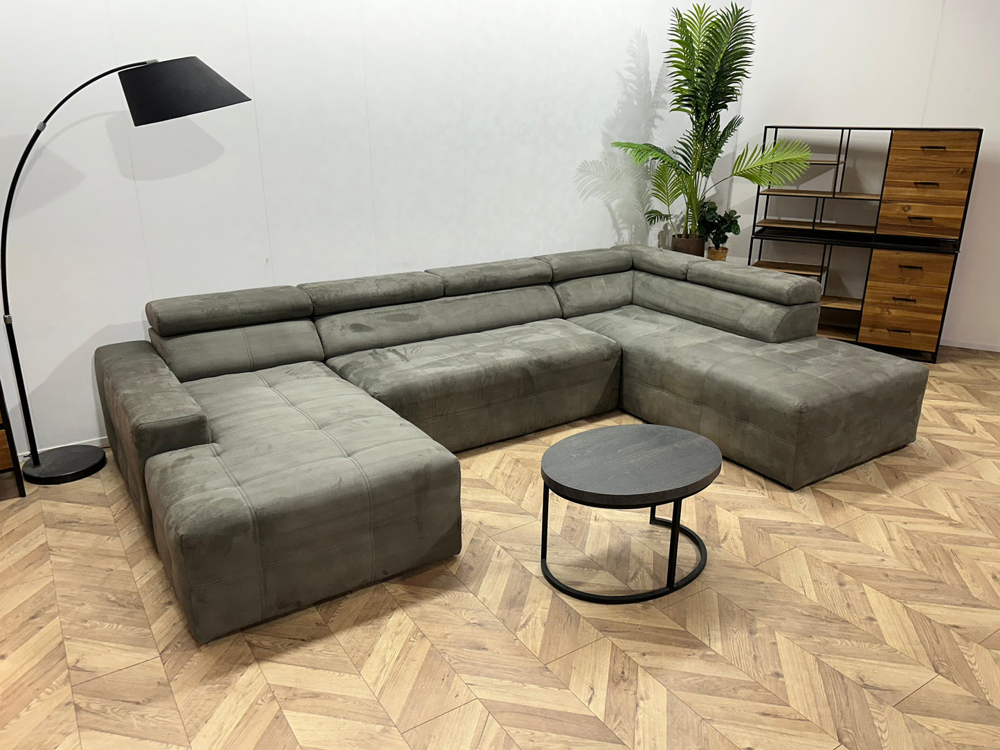 !Showroommodel! Grijze Suède Stoffen U Bank