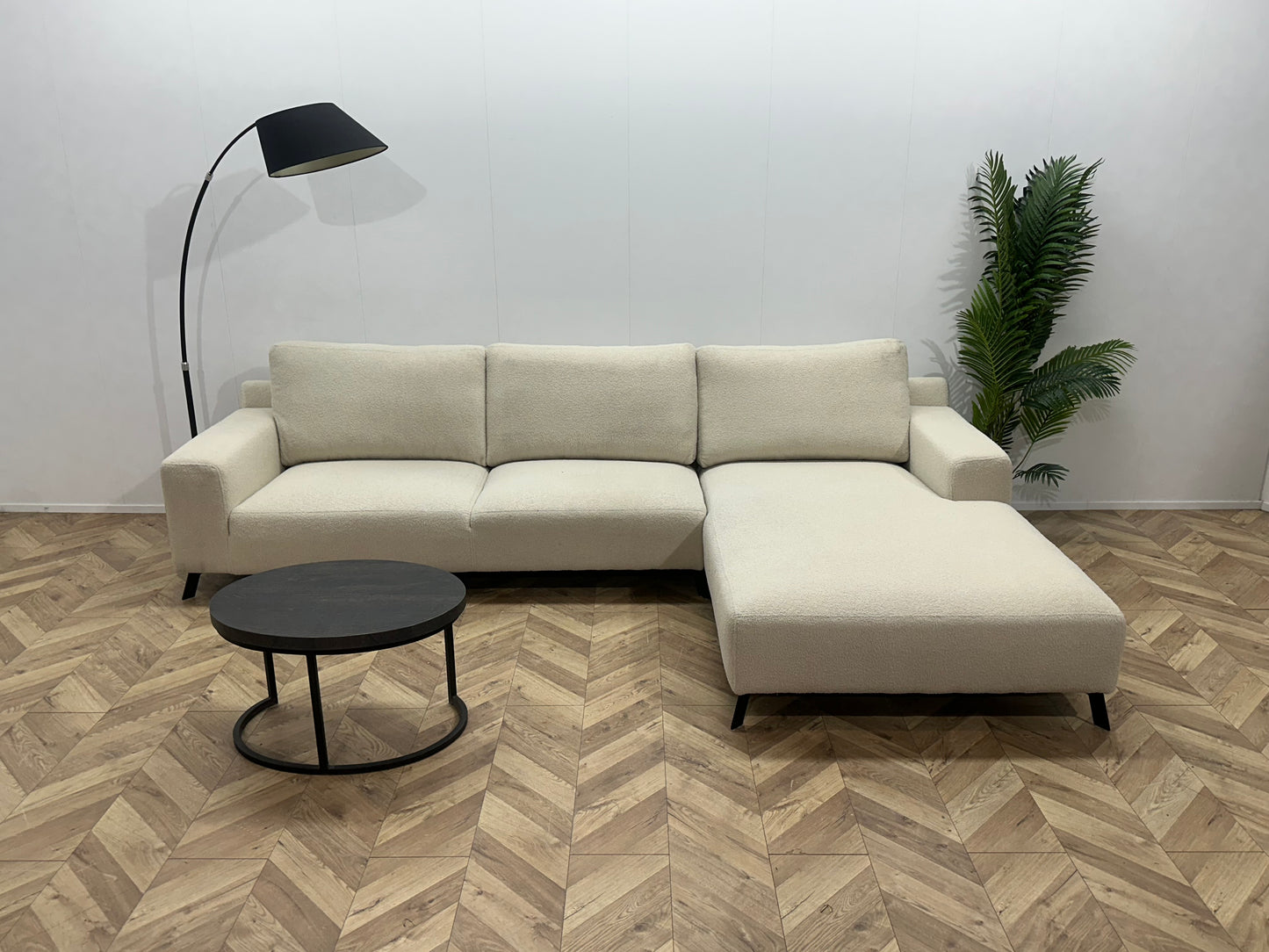!Showroommodel! Crème Bouclé Stoffen Hoekbank