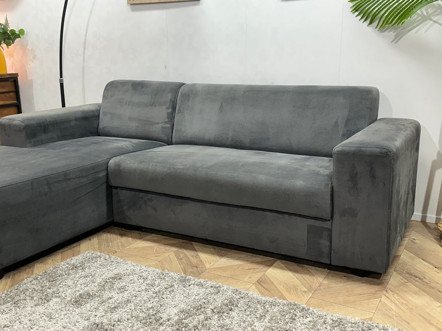 Antraciet Velvet Hoekbank ~ Vaste Kussens