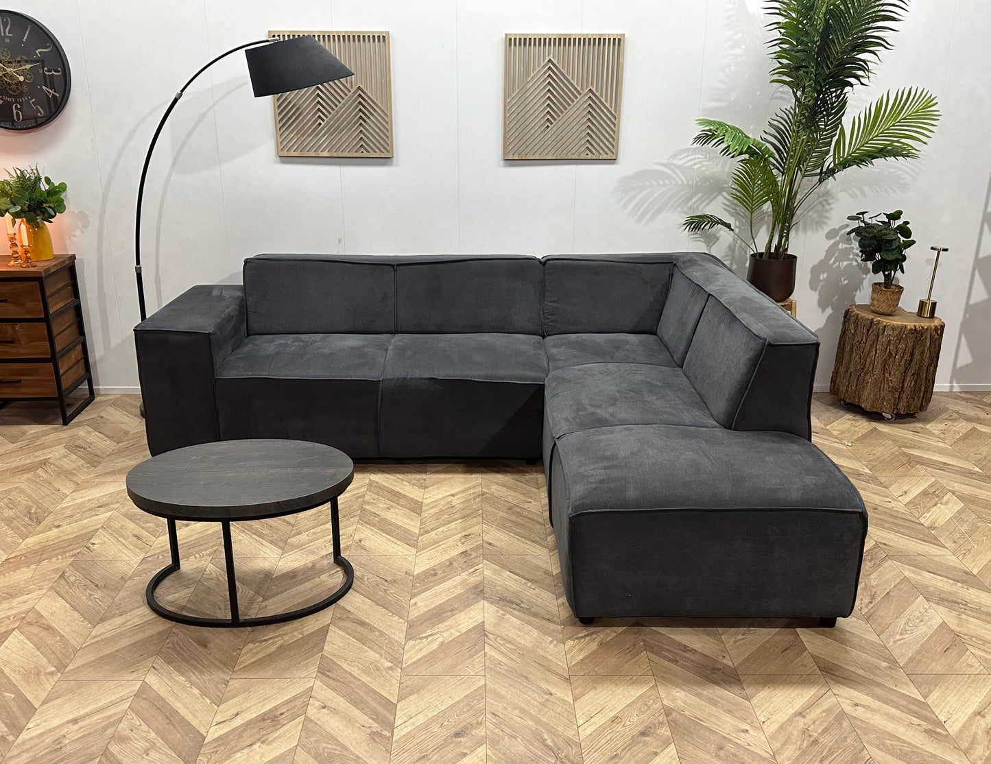 Antraciet Suède Stoffen Hoekbank ~ Vaste Kussens