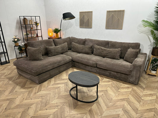 Bruine Ribstof Hoekbank ~ Losse Kussens Met Afneembare Hoezen